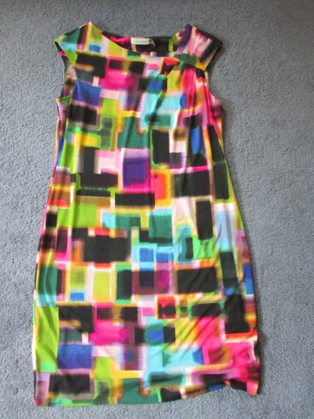 NWOT Calvin Klein 12 Color Block Black Pink Green Blue Slip Dress Midi Poly
